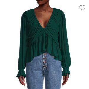 Free People Daia Peplum Blouse Emerald Green Size XS